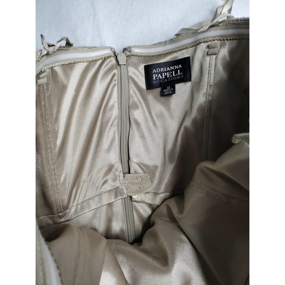 ADRIANNA PAPPEL Satin Champagne Formal Shutter Pleaded Midi Jacket Dress 10 1333 - Picture 6 of 12